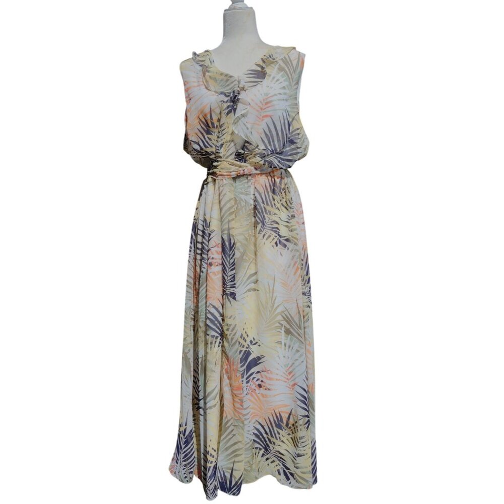 Lane Bryant Women's Size 20 Tropical Print Ruffle Maxi Dress Elastic Waist
